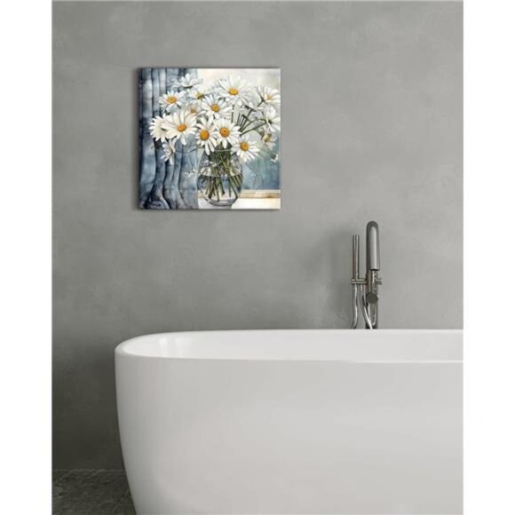 Gray Daisy Bathroom Wall Decor Canvas Print Picture Art Hanging Dining Dining - Picture 2 of 8